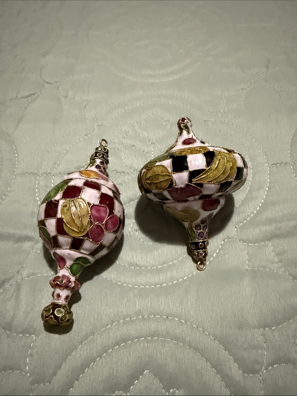 Cloisonné-Style Hand-Painted Decorative Ornaments in Pink, Gold, Green